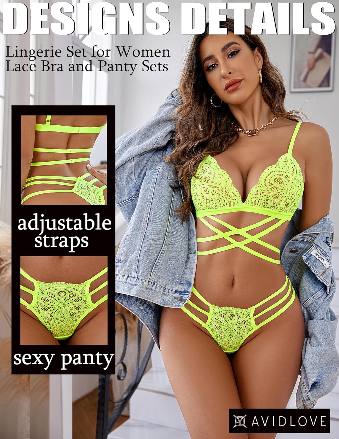 ADOME Women Lace Lingerie Set 2 Pieces Bralette Bra and Panty Strappy Lingerie Set Mesh Underwear Negligee - Image 2