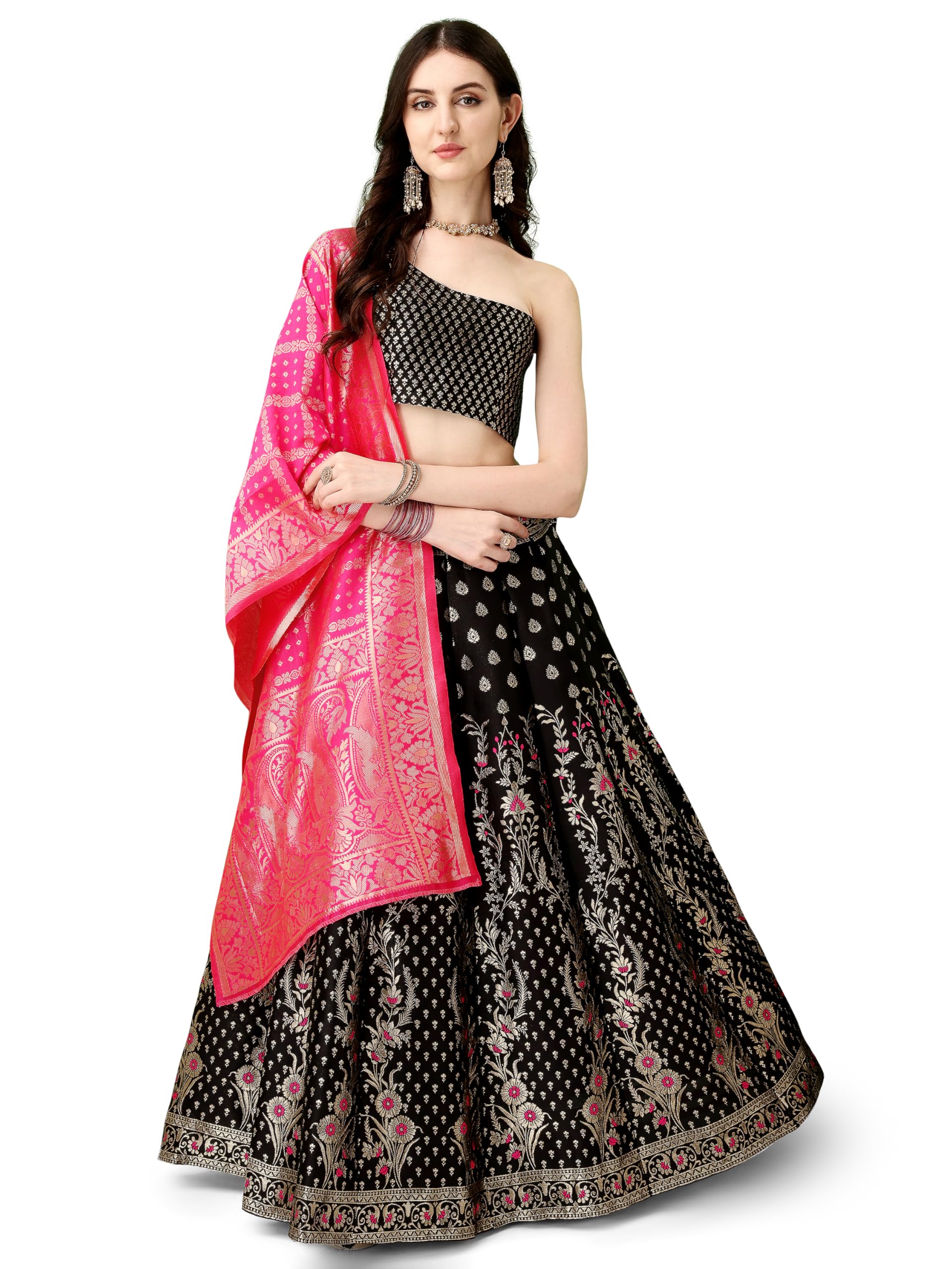 Self Design Unstitched Blouse Zari Work Lehenga Choli For Women | Material_type Art Silk-image-37