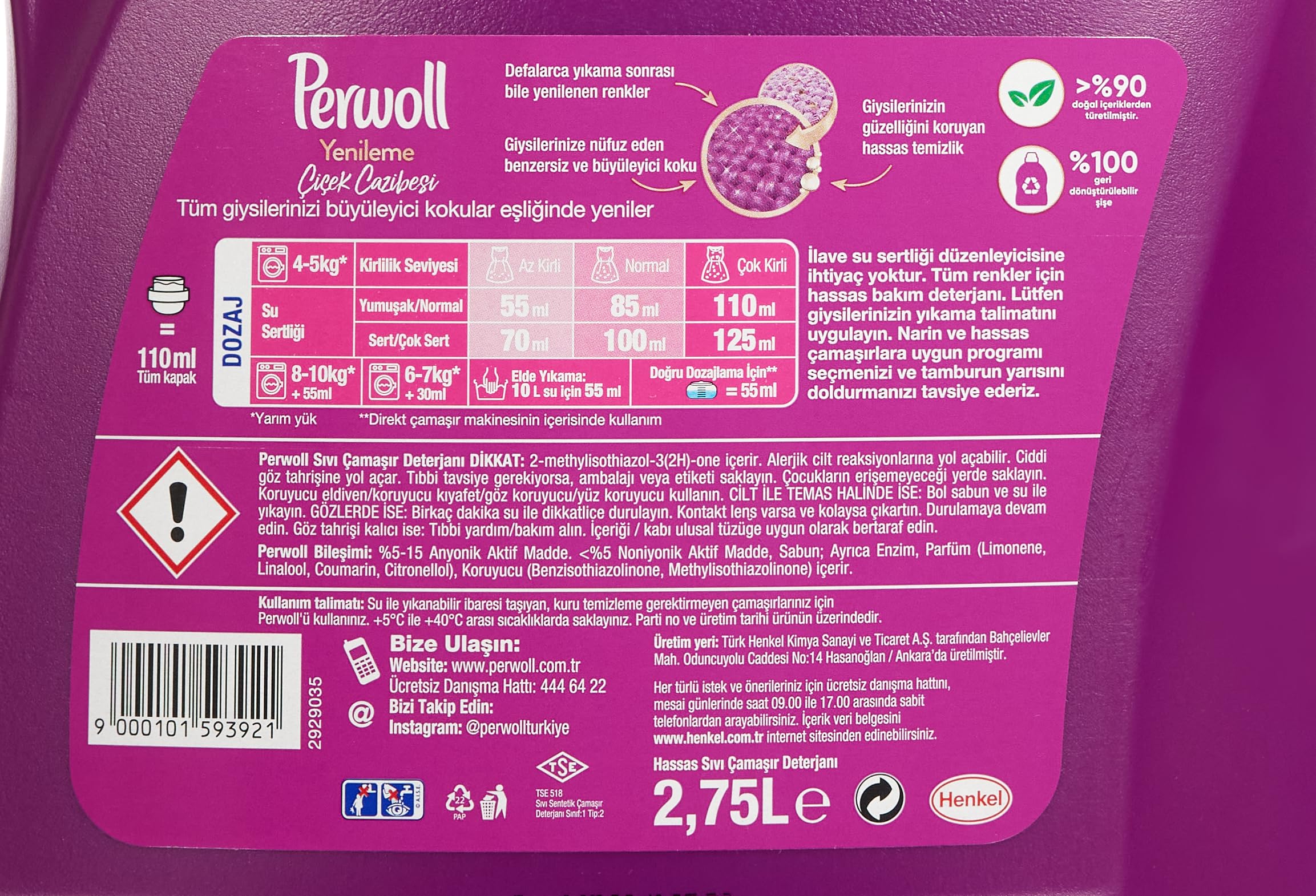 Perwoll Çiçek Cazibesi Renkli 2,75L 3lü paket