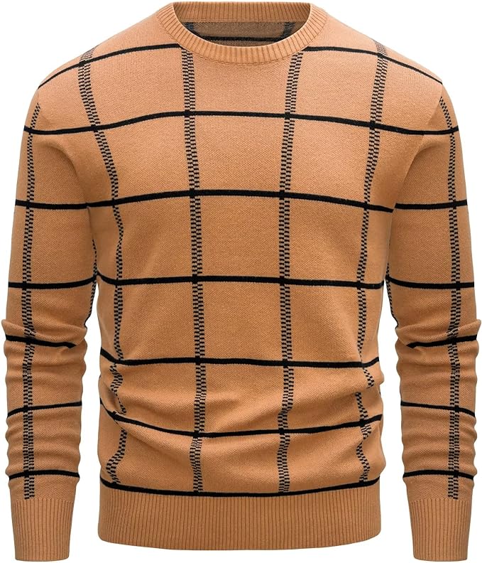 MAGCOMSEN Men's Sweater Pullover Sweaters Crewneck Plaid Sweater Casual Cotton Sweater Fall Winter S&hellip;