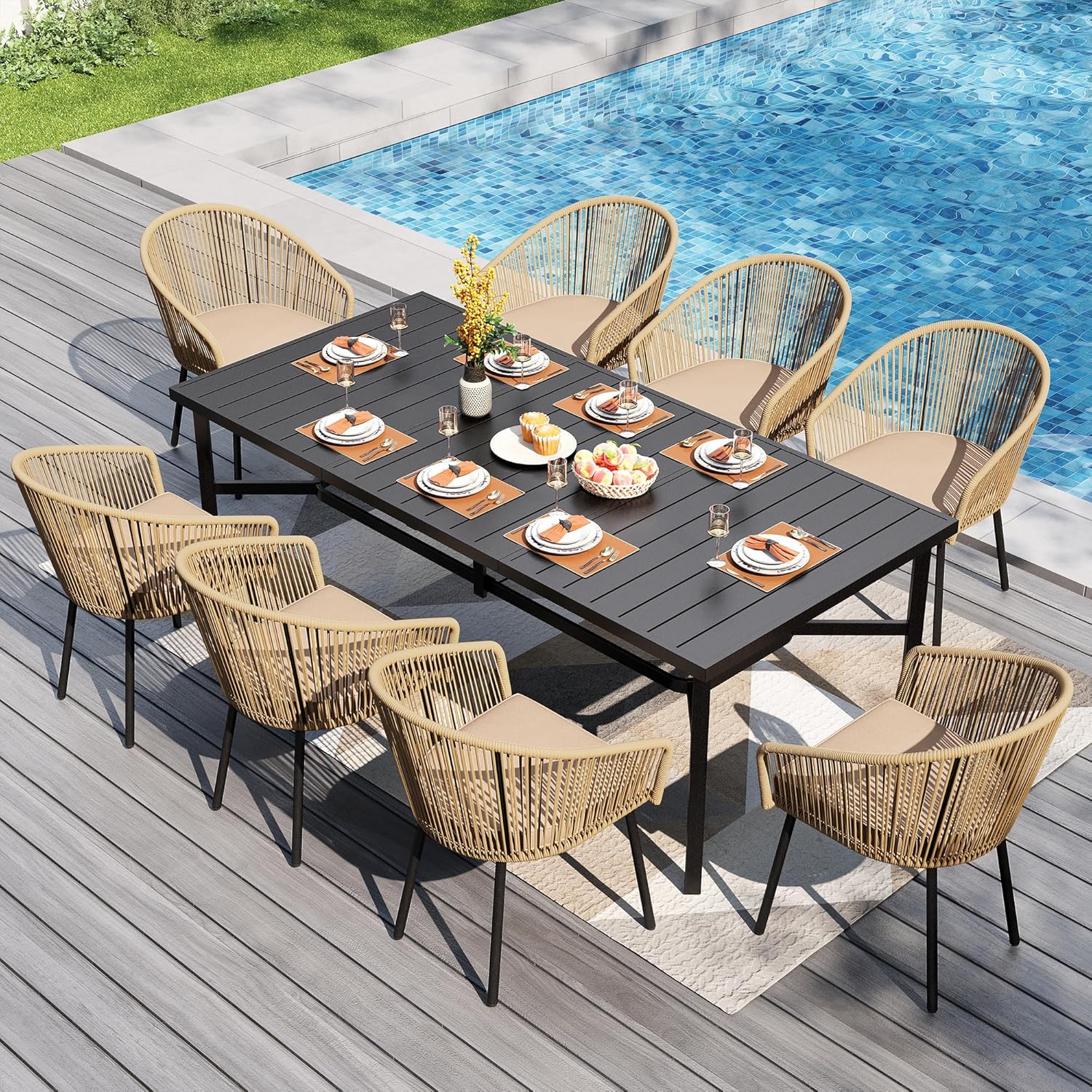 PHI VILLA 9-Piece Outdoor Dining Set Review: Durable Patio Furniture for Backyard Gatherings & Garden Parties