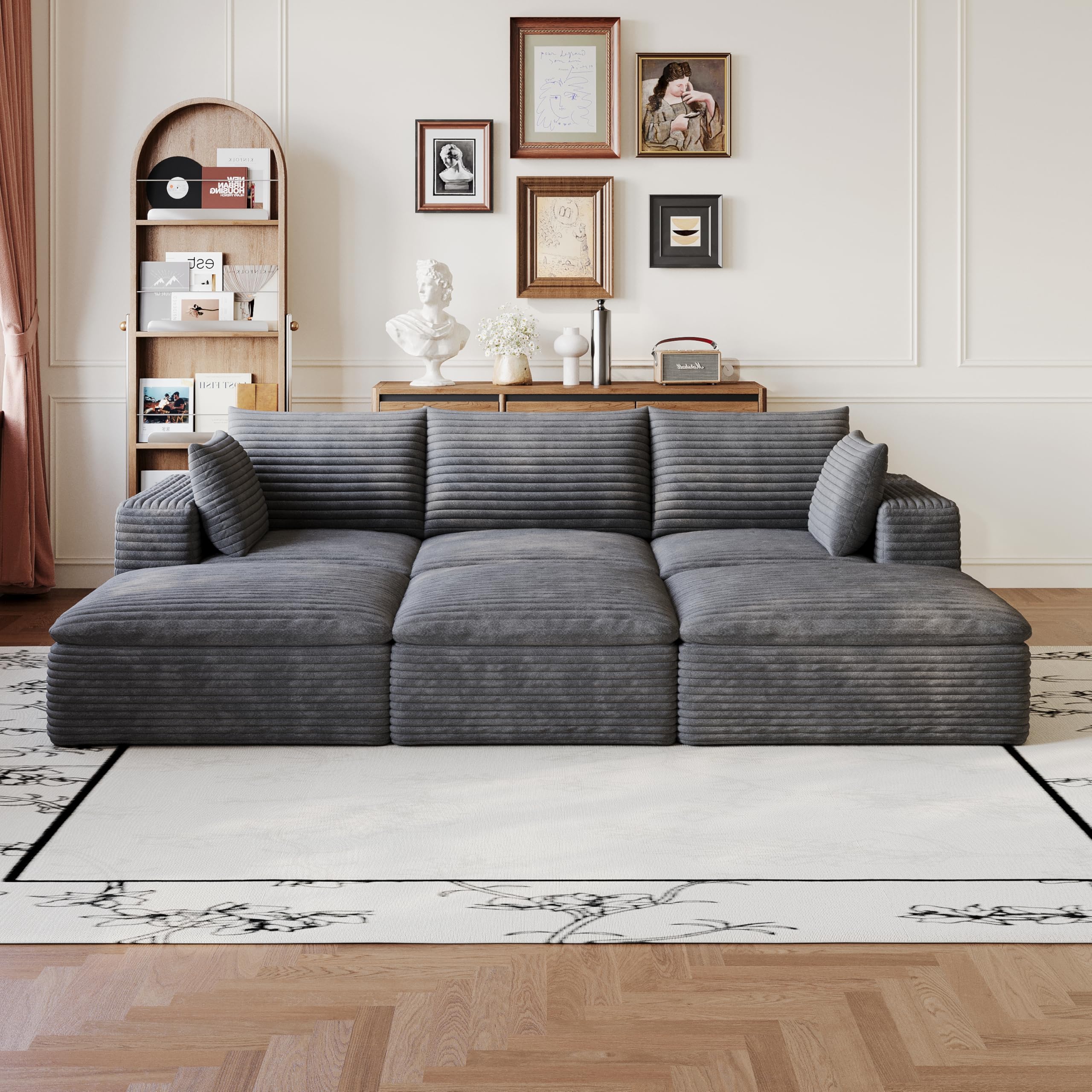 HaoChrymec Divano Cloud in Tessuto a Coste, Design a Doppio Strato, Grigio Scuro, 260 cm