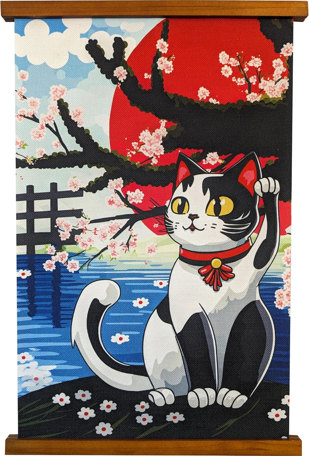 Wall Scroll Art - Japanese Waving Cat - Cherry Blossom - 16x24 in.
