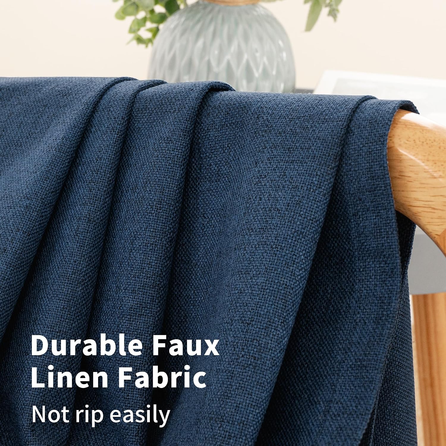 YoungsTex Navy Blue Linen Blackout Curtains 40 Inches Long for Bedroom, Short Thermal Insulated Drapes with Grommet Privacy for Living Room Windows, 2 Panels, 42 X 40 Inch thumbnail