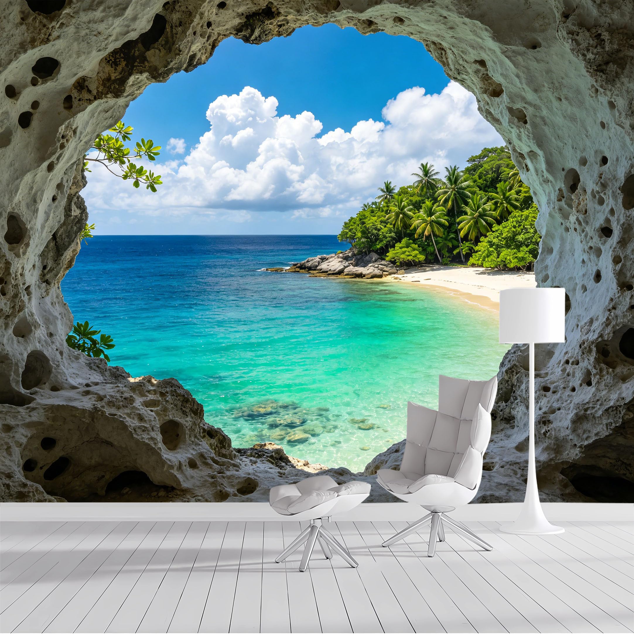 Custom Size Wall Mural Tropical Beach Cave Ocean View Seascape Coastal Paradise SelfAdhesive Wall Fabric Removable Peel and Stick Wallpaper Wall Decor for Living Room Bedroom Bathroom