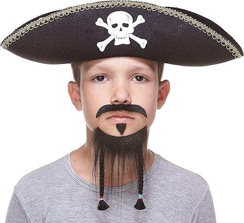 Miniatura 6 de Mustaches Parche para barba falsa y alma, autoadhesivo, pequeño, trenzado pirata, pelo facial falso para niños, color negro