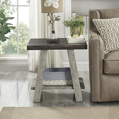 Miniatura 8 de Juego de mesa de sala de estar, mesa auxiliar y dos mesas auxiliares, mesa auxiliar con estante de almacenamiento de madera para sala de estar, Gris