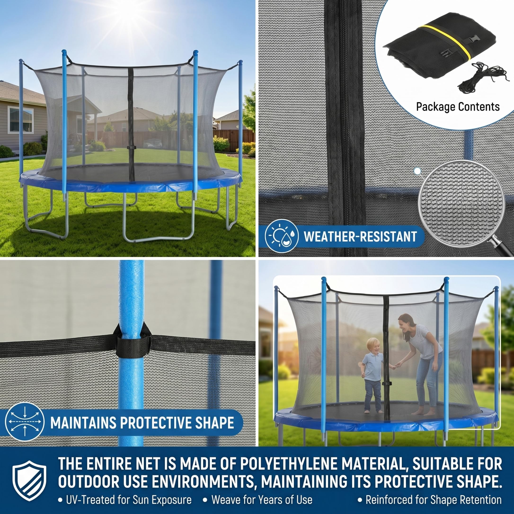 Rete di Sicurezza per Trampolino, Rete per Recinzione di Ricambio sicura per Trampolino con Cerniera e Fibbia, Nera, 6 Piedi