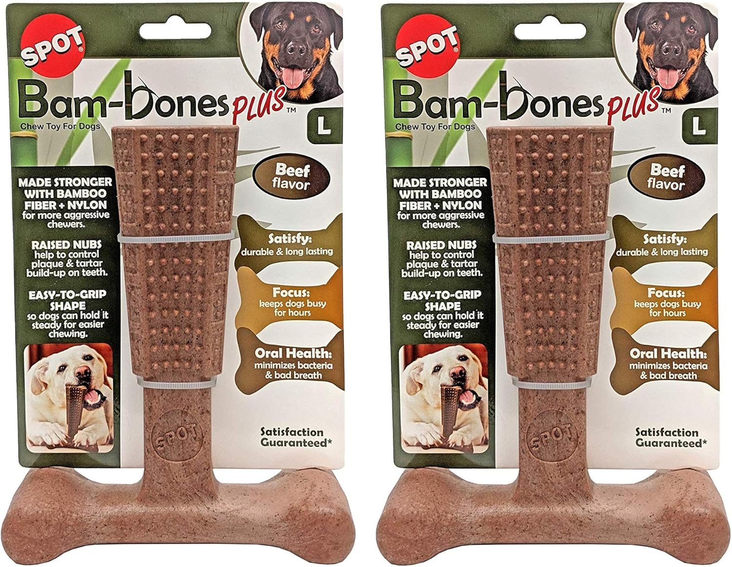 Ethical Pet 2 Pack of Bambones Plus Dog Chew Toys, Large 7 Inch, Beef Flavor