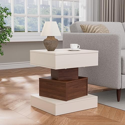 Miniatura 8 de Mesita de noche, mesita de noche de nogal con luz LED y cajones, moderna mesita de noche y mesa auxiliar para dormitorio, sala de estar o