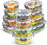 JoyJolt 24pc Borosilicate Glass Storage Containers with Lids | 12 Airtight/Freezer Safe Food Storage Containers for Pantry and Kitchen | Meal Prep Container for Lunch | Glass Tupperware Set Color Grey