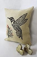 Vista 3 de Hand Block Print Burlap Hummingbird Pillow Cover