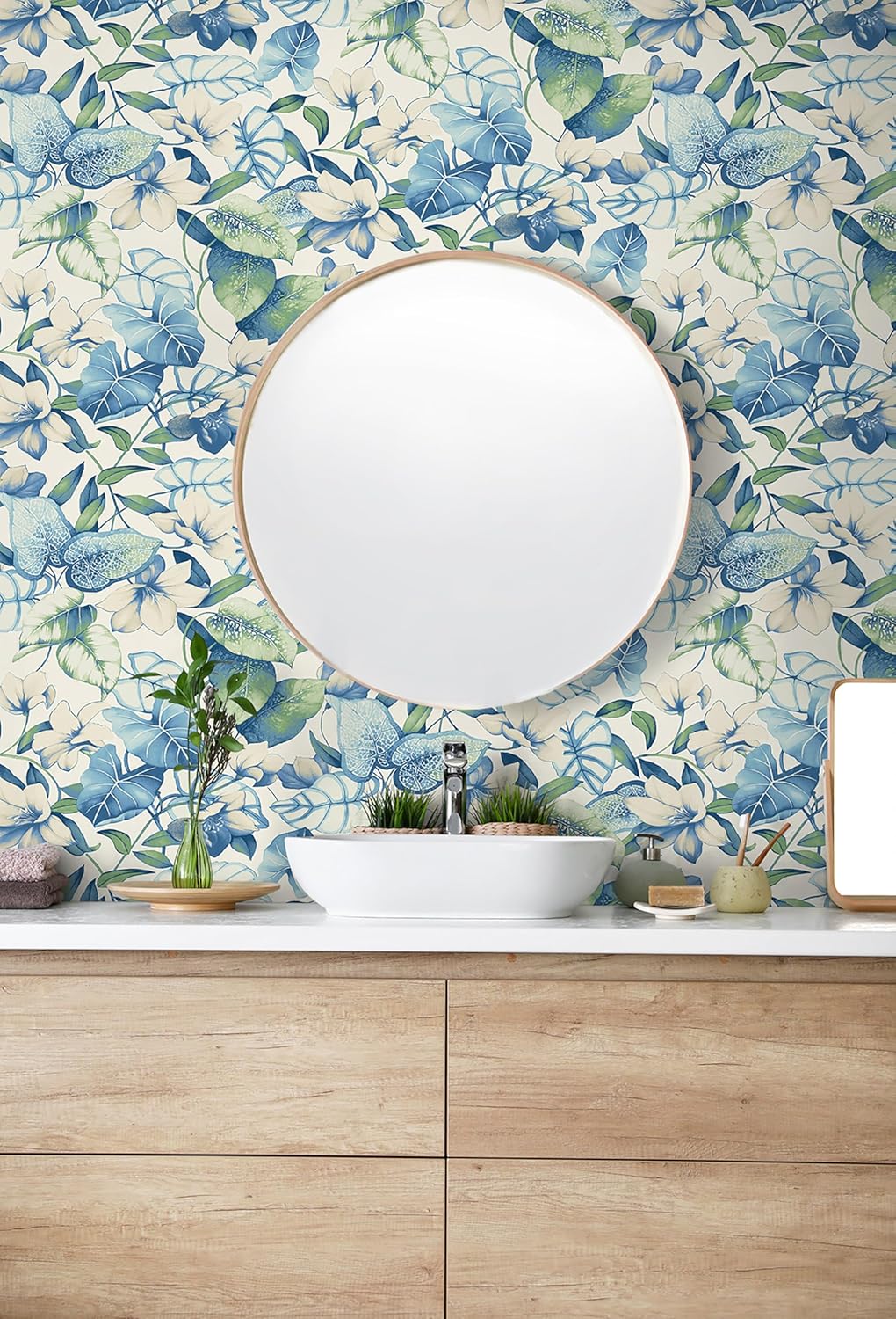 Tommy Bahama - Peel and Stick Wallpaper, Floral Wallpaper for Bedroom, Powder Room, Kitchen, Vinyl, 30.75 Sq Ft Coverage (Windemere Collection, Sky)