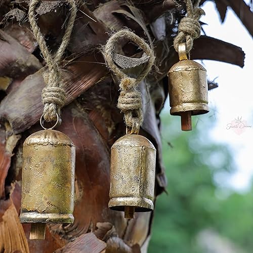 Miniatura 6 de Shabby Chic 3 campanas hechas de hojalata vintage rústicas de vaca para manualidades, árbol de Navidad, cascabel, campanas colgantes (3 tamaños