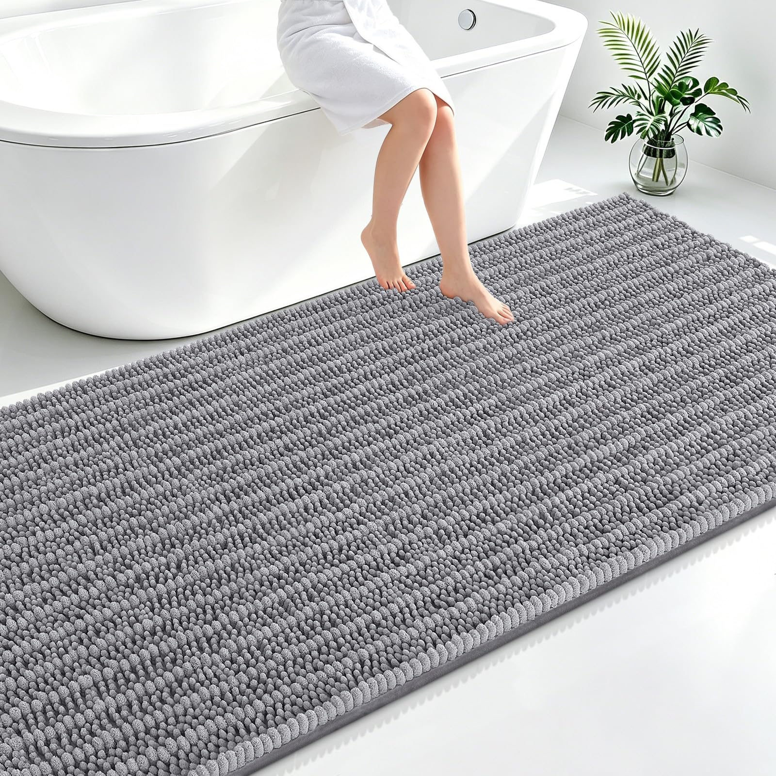 Smiry Bathroom Rugs 120X36, Extra Soft Rubber Backing Chenille Bath Mats