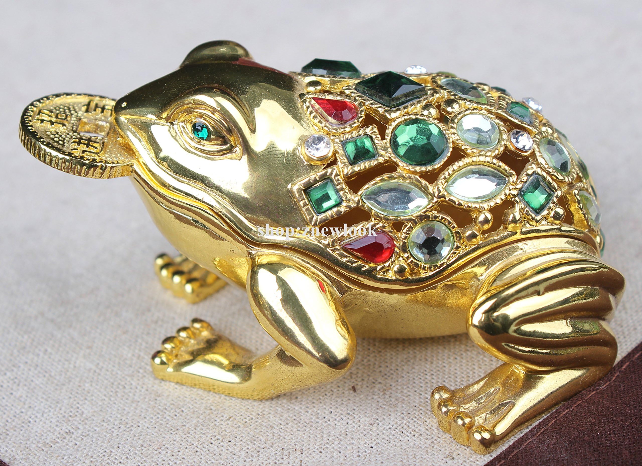 Gold Frog Jewelled Trinket Box Jewelry Box with Inlaid Crystal Toad Money Frog Symbol of Prosperity in Feng Shui(Random Color)