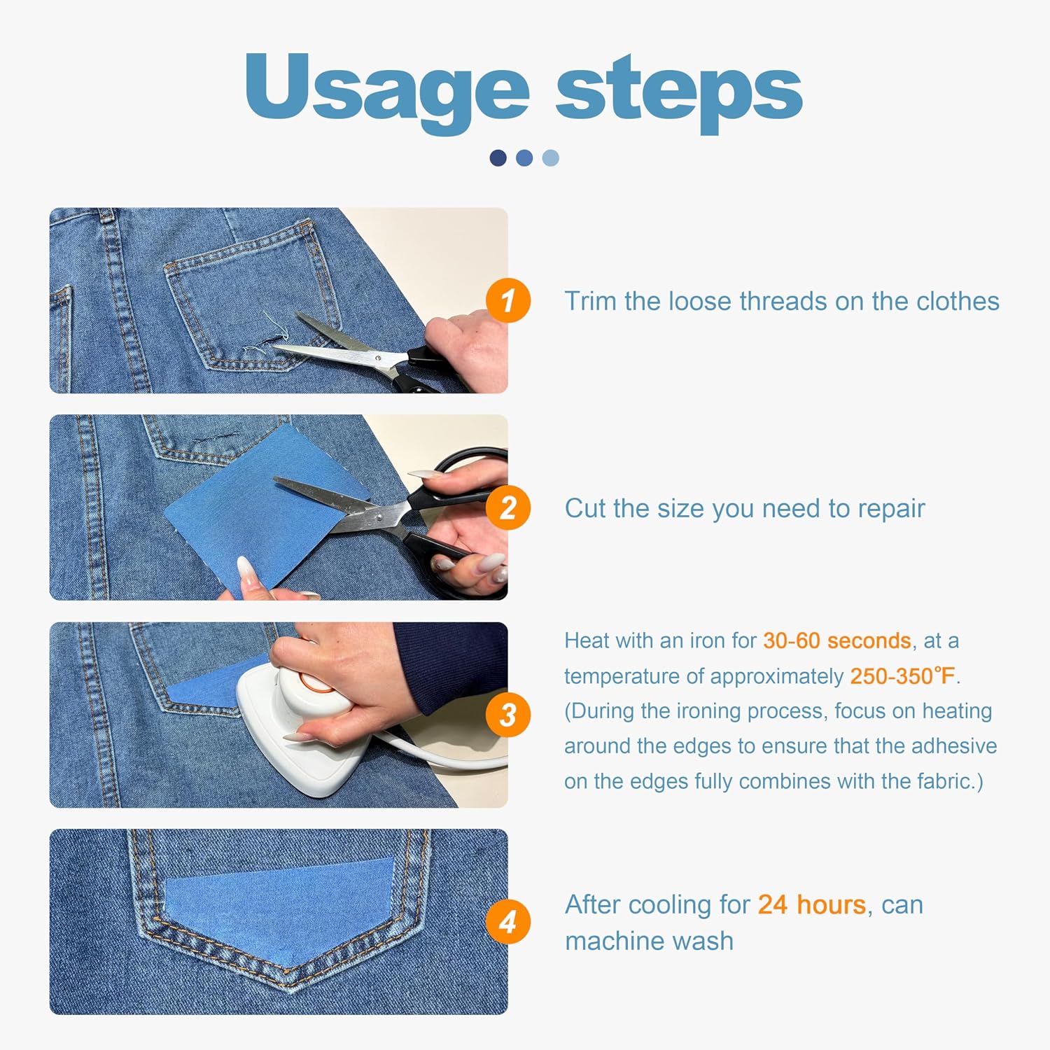 Iron on Patches for Jeans Kit, 5 Rolls Patches for Jeans, Iron on Denim Patches for Inside Jeans, Clothing, Denim, Knee, Pants 4 * 20inch (Five Color)
