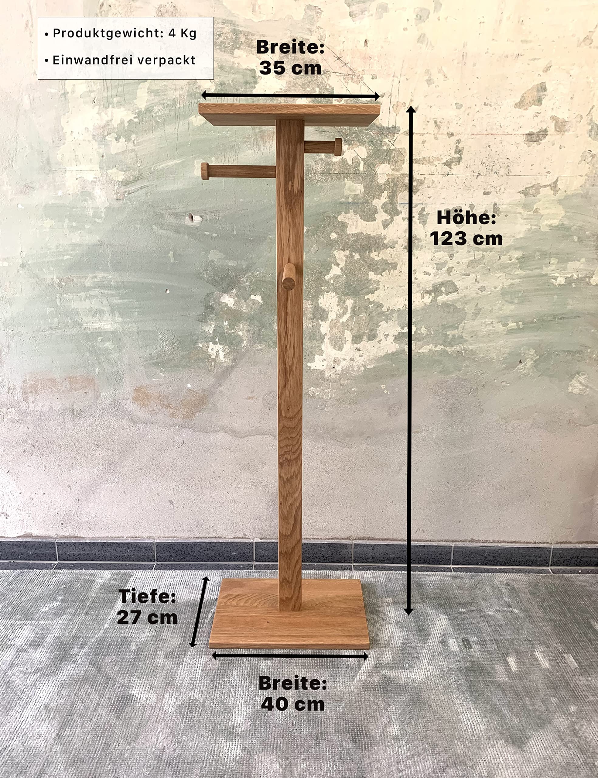 Herrendiener, Kleiderbutler & Stummer Diener aus Holz, Design Kleiderständer, Kleiderhalter & Klamotten Ständer Handgearbeitet, Modern Stiller Diener Kleiderablage für Schlafzimmer (Geölt)