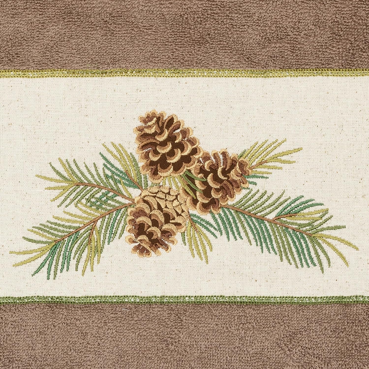 Pineland Mixed 3-Piece Towel Set, Forest-Themed Embroidery, Luxe Turkish Cotton, Soft & Absorbent, 1 Bath 1 Hand 1 Washcloth, Cafe Latte