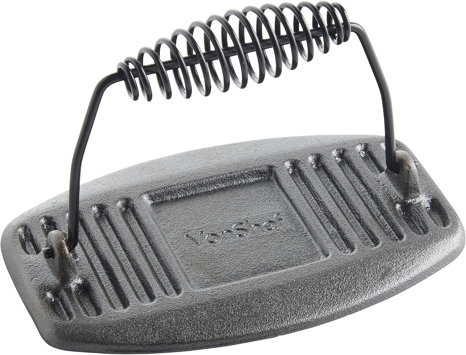VonShef Black Pre-Seasoned Cast Iron Flat Meat/Bacon/Grill Press 8” x 5”