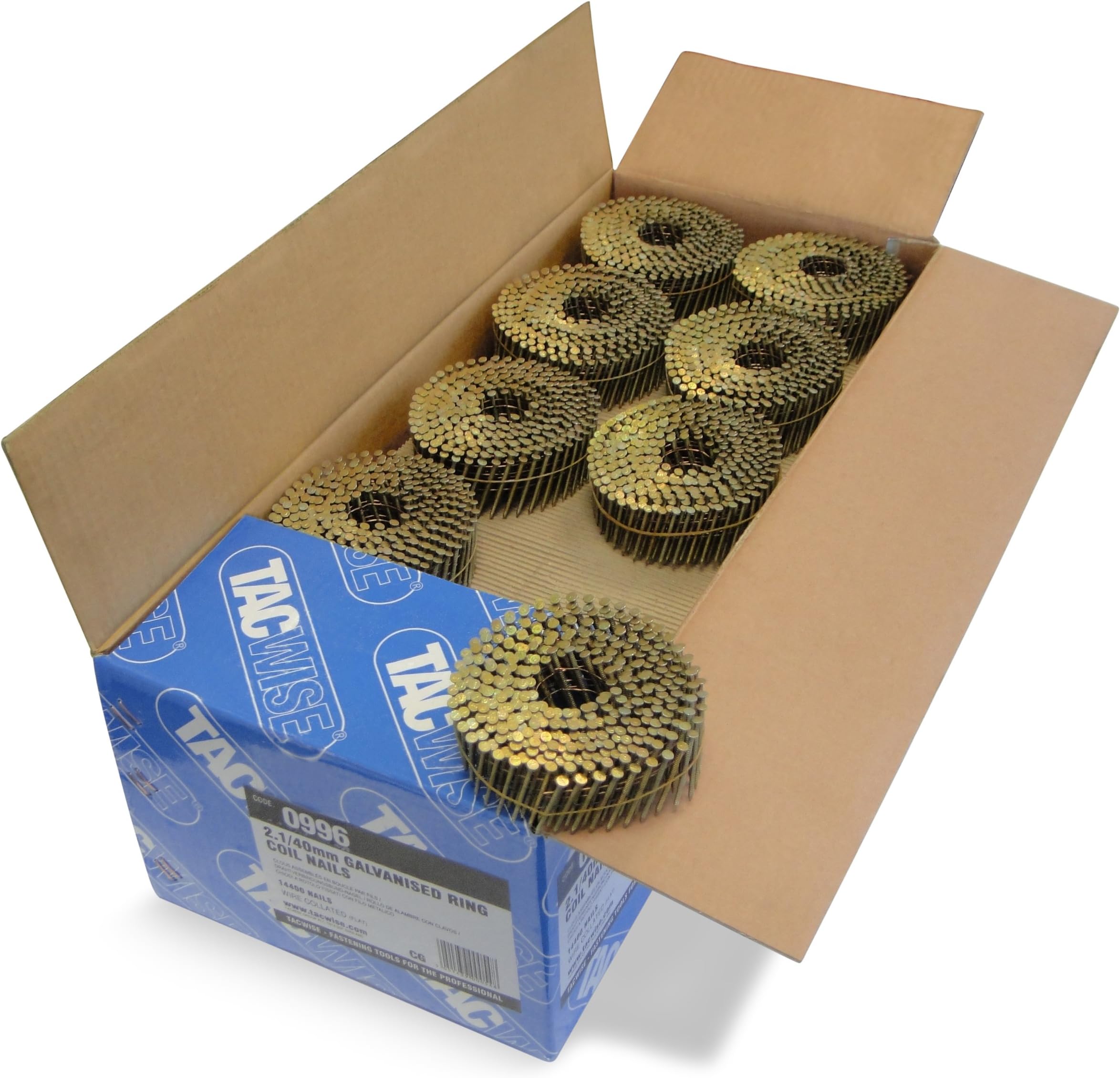 Tacwise996 2.1/40mm Galvanised Ring Flat Top Coil Nails (14400 Pieces)