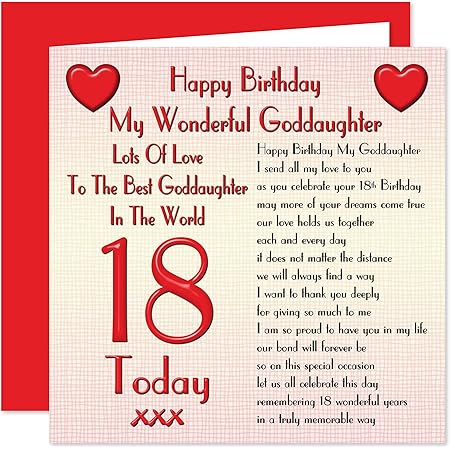 My Goddaughter 18th Happy Birthday Card Lots Of Love To The Best Goddaughter In The World 18 Today Amazon Co Uk Stationery Office Supplies