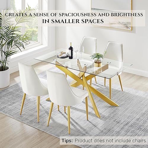 Miniatura 3 de Edwin's Choice 58.5” Rectangle Glass Dining Table, Tempered Glass Table Top and Metal Tubular Legs, Modern Style Table for Home, Kitchen, Dining