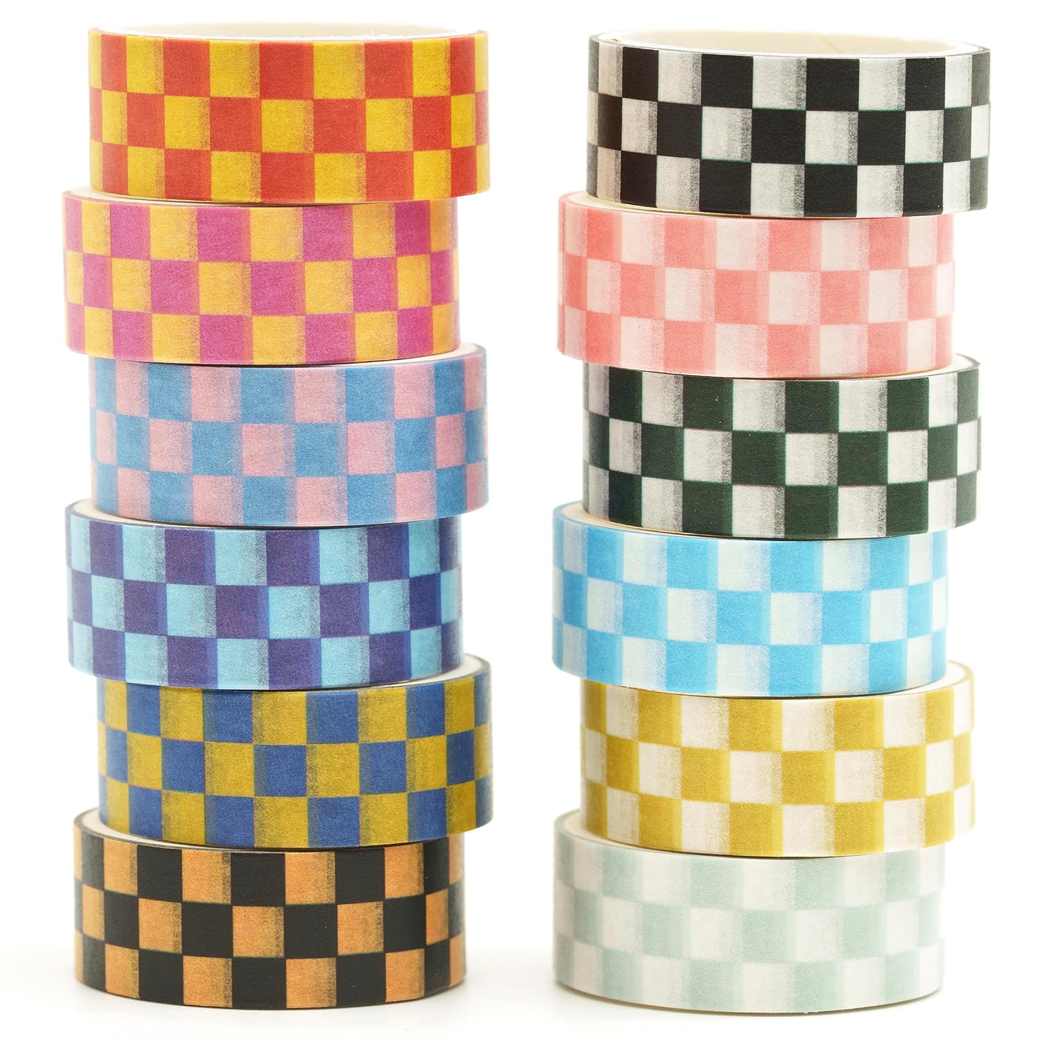 12 Rolls Grid Washi Tape Set Plaid Arts Adhesive Tapes Basic Patterns Decorative Masking Tape Sets for Craft, Kids, Scrapbook, DIY, Gift Wrapping (Style Two)