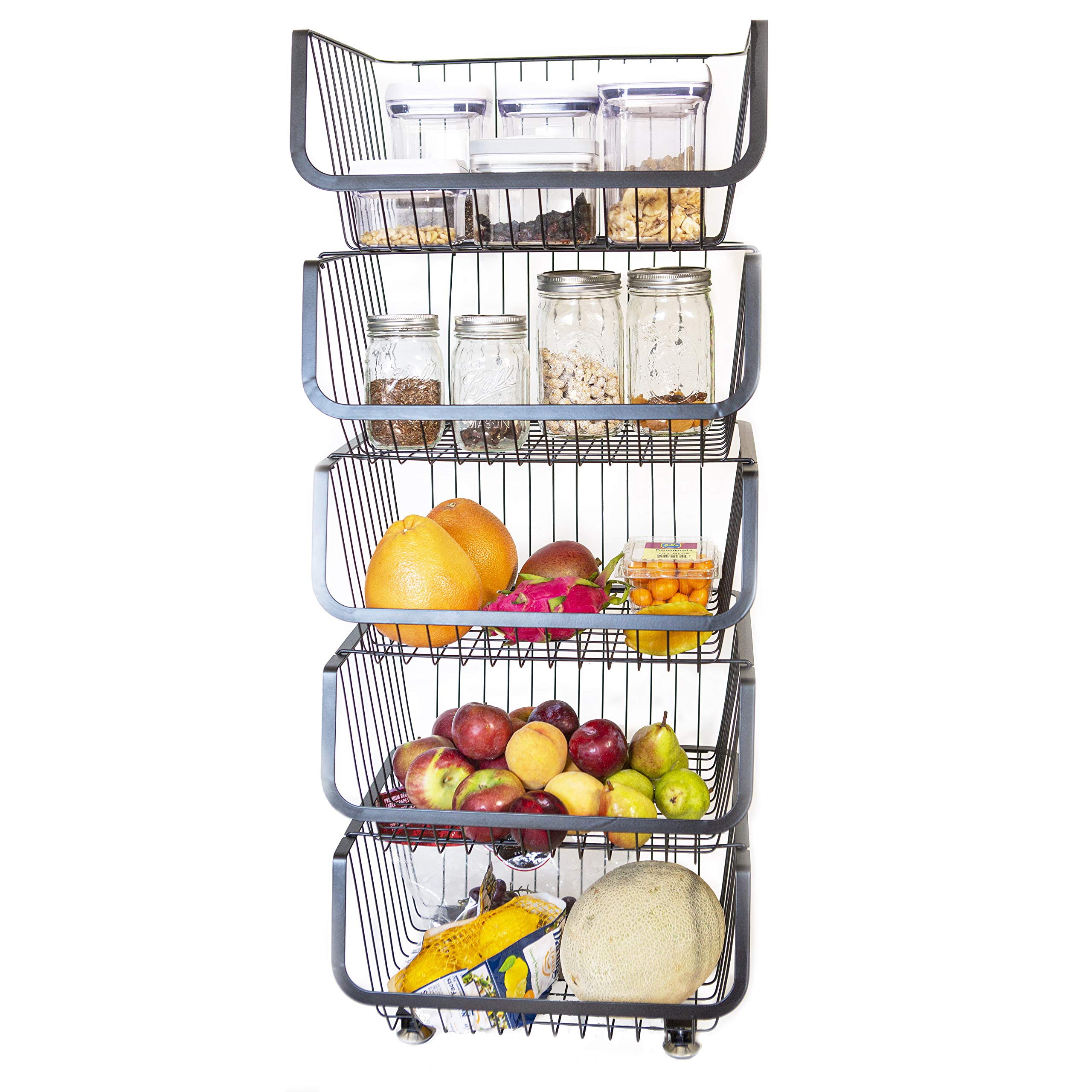 Buy Rolling Stackable Wire Baskets Metal Utility Cart Storage Floor