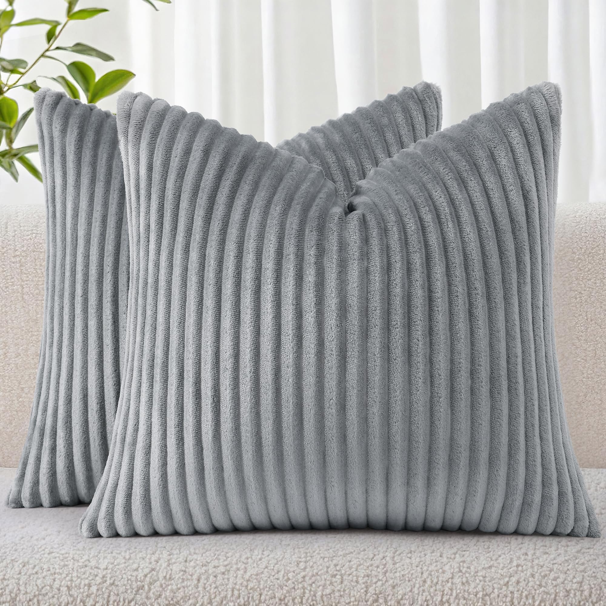 Simmore Decorative Spring Throw Pillow Covers 16x16 Set of 2, Soft Natural Plush Flannel Double-Sided Fluffy Couch Pillow Covers for Sofa Living Room,