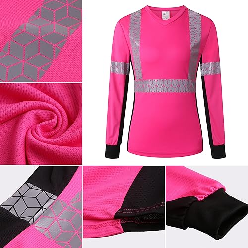 Miniatura 5 de Camiseta de seguridad para mujer, camiseta reflectante alta para mujer con patrón reflectante inusual, manga corta transpirable