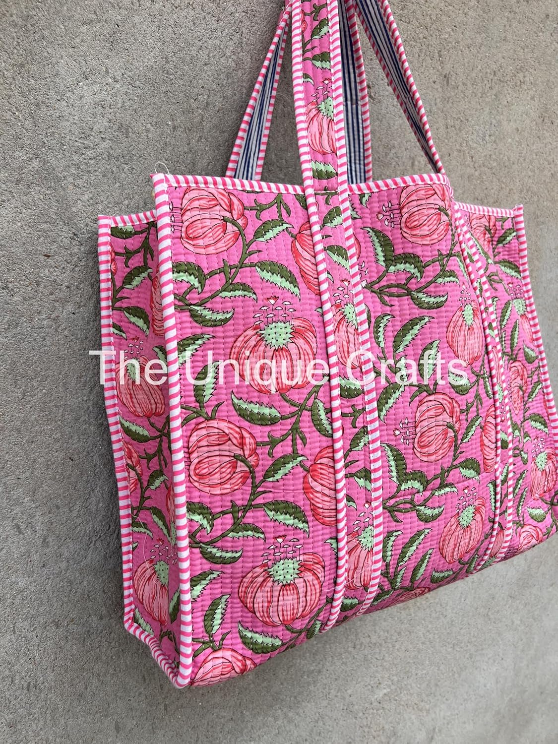 Tote Bag For Women, Shoulder Purse with Inner Pocket, Quilted Cotton Handprinted Reversible Large Multicolor Tote Bag - Image 6