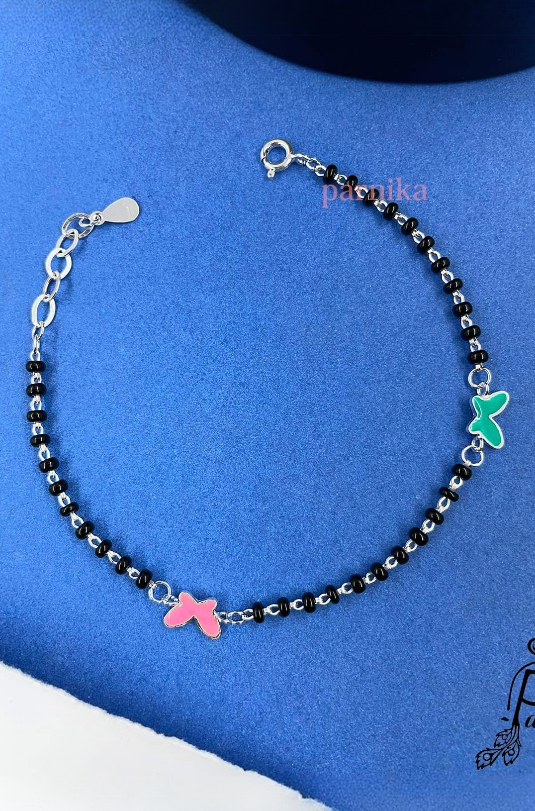 (Formerly MJ 925 Trendy Black Crystals Beads Nazariya Silver Bracelet in Pure 92.5 Sterling Silver | With Certificate of Authenticity | Gift For Girls n Women |