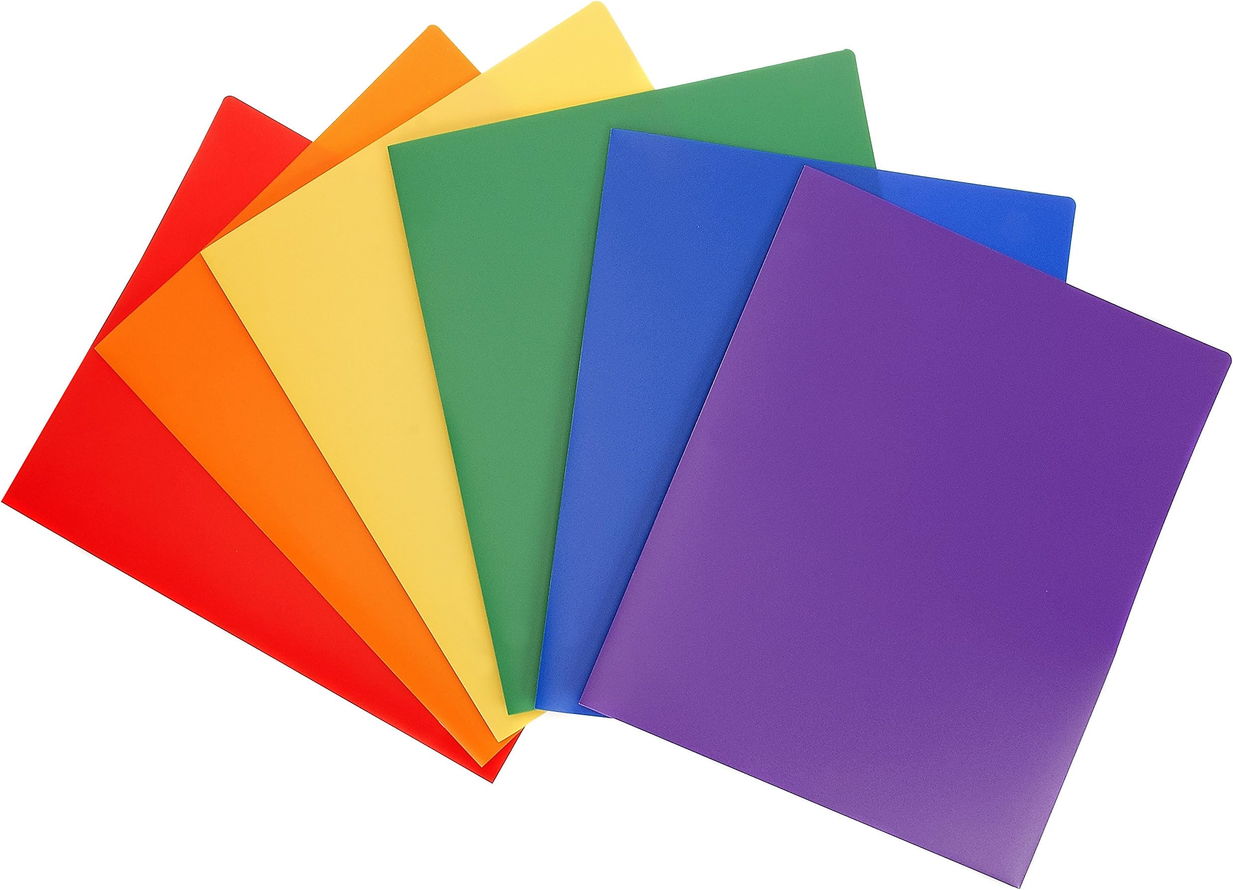 STEMSFX 2 Pocket Plastic Folder - Pack of 6, Heavy Duty Assorted Colour Poly Folders for Letter Size Papers with Business Card Slot - Office, School, Homework Pockets