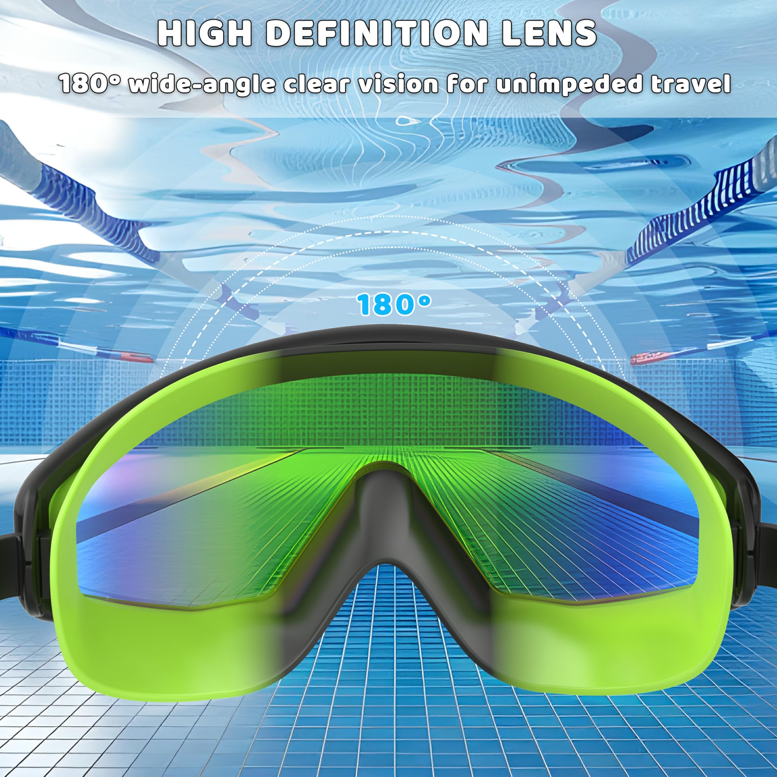 Lunettes de Natation Enfant Anti-Buée UV Vision Large Réglage 1 Bouton 3-12 Ans