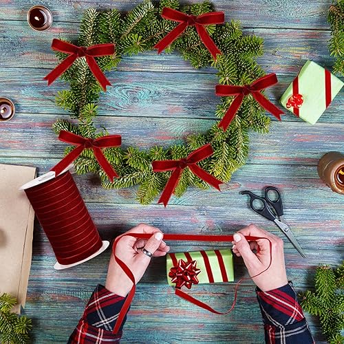 Miniatura 302 de Chuangdi 3/8 pulgadas, 60 yardas, cinta de terciopelo azul verde azulado de Navidad, cintas anchas de terciopelo vintage para adornos de árbol