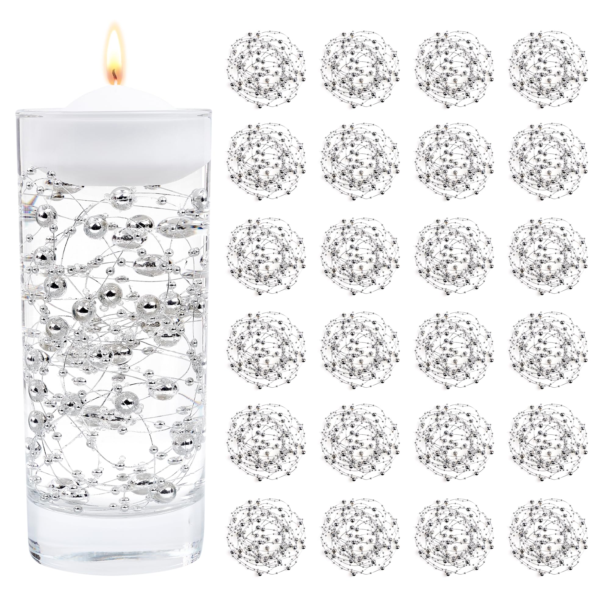 MAIBAOTA 30 Pcs Silver Artificial Pearl String for Floating Candle Faux Pearls Beads String for Vases Filler Wedding Centerpiece Decoration Holiday Party Decor (80cm/31inch per String) — image 1