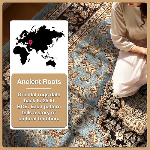 Vista 7 de Well Woven Barclay Collection Medallion Kashan Light Blue 8x10 Area Rug - for Living Room, Bedroom, and Dining Room