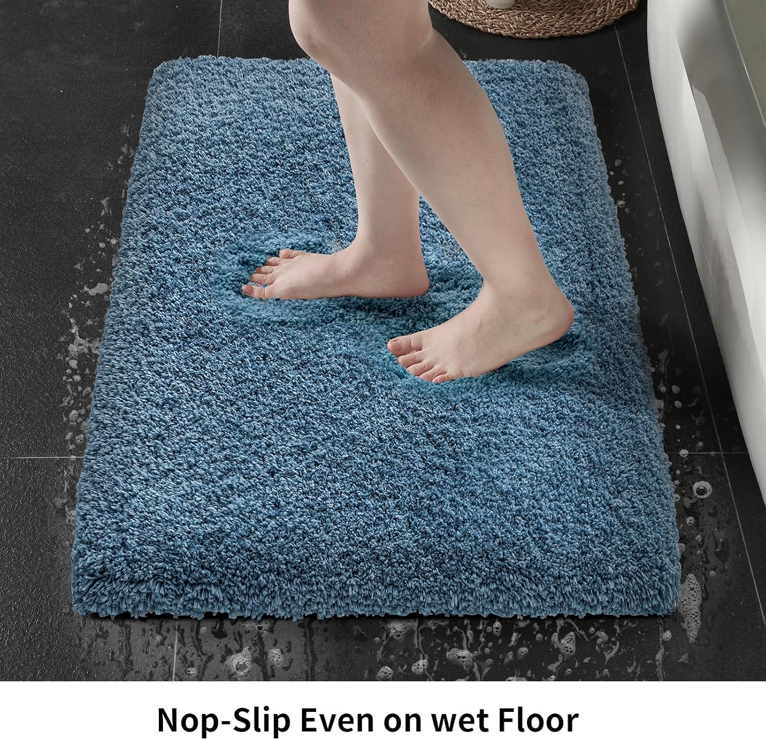 Small Bathroom Rug 17x24 Non Slip Blue Fluffy Bath Mat for Bathroom Floor Washable Plush Luxury Bath Rug for Tub Soft Shaggy Absorbent Shower Mat - Image 3