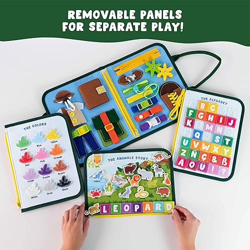 Miniatura 4 de BONNYCO Tablero de actividades para animales de 1 año. Libro Montessori ocupado para niños pequeños de 1 a 3, 2 a 4, libro silencioso de fieltro