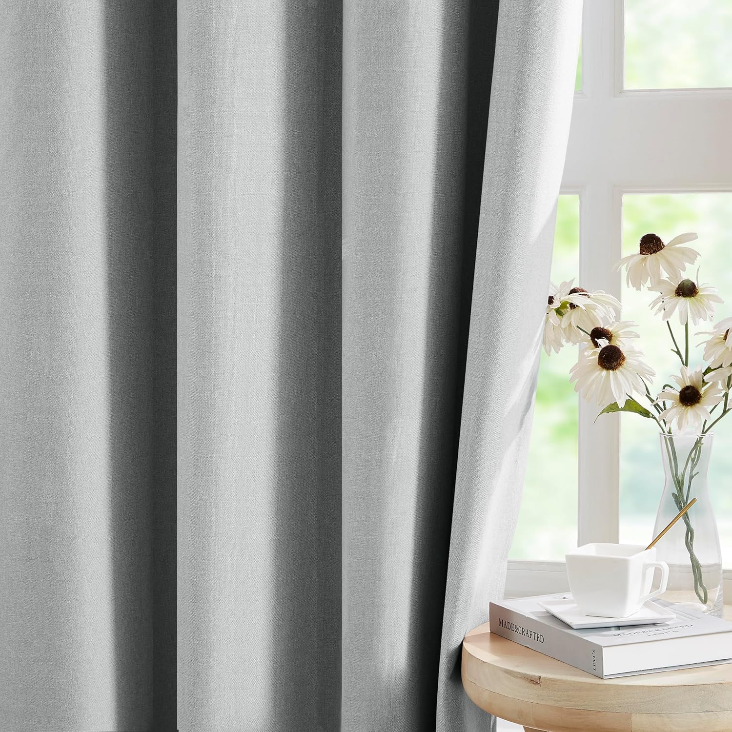 Jubilantex Light Grey Linen Blackout Curtains 95 Inches Long for Bedroom Living Room Thermal Insulated and Noise Reducing Window Curtain Panels Grommet Top,52" Wide