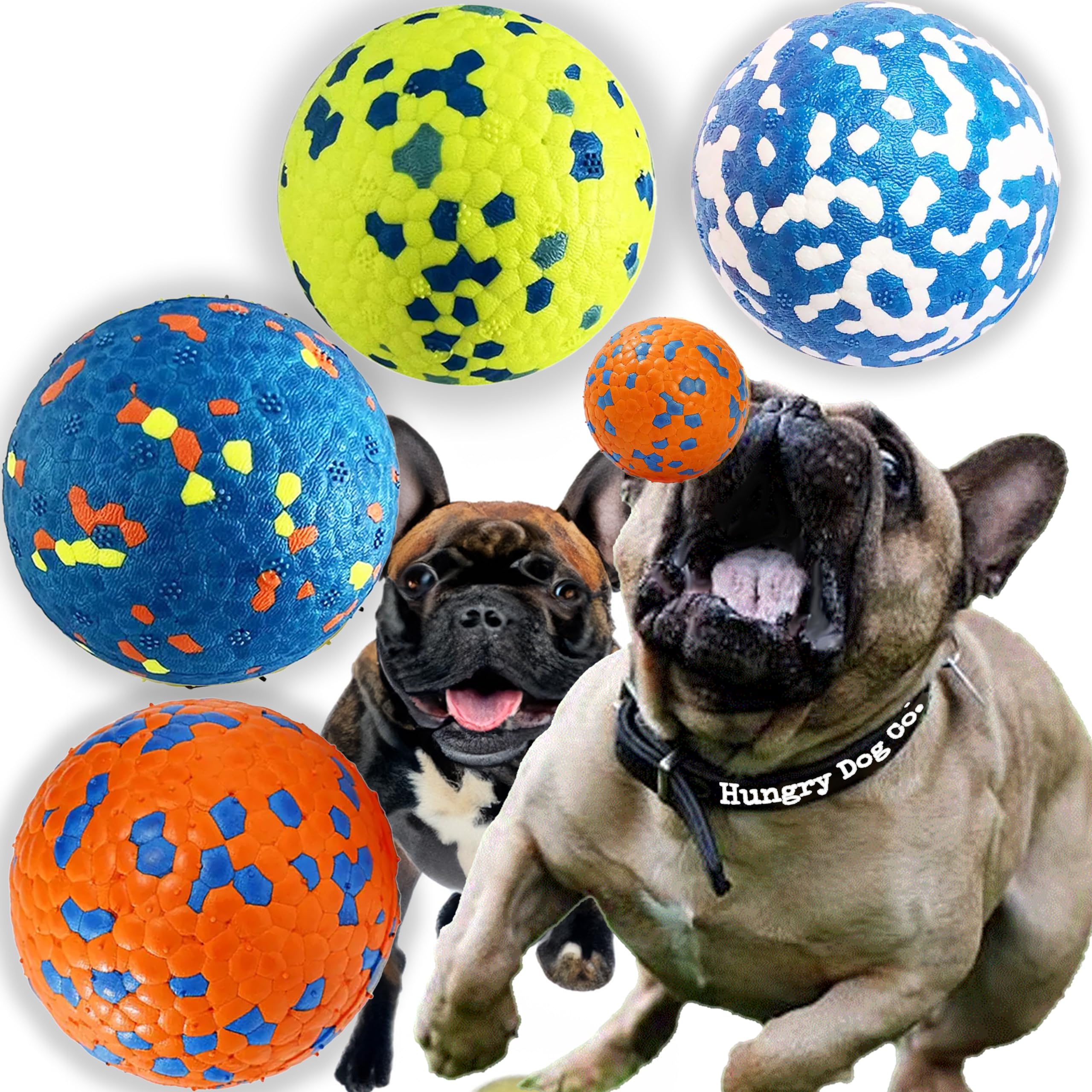 Hungry Dog Co.- Super Durable Premium Dog Balls -Pet Safe Dog Toys for Fun and Play. Very Bouncy and Durable -Great for Aggressive Chewers -Stimulating Colors and Patterns -1 Orange w/Yellow 2.5”