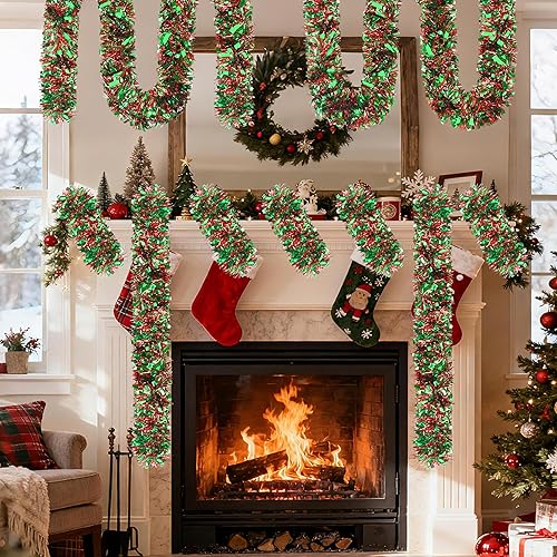 Miniatura 5 de Guirnalda de oropel de Navidad de 70 pies, guirnalda metálica de oropel con purpurina, decoración colgante para árbol de Navidad, fiesta de Año