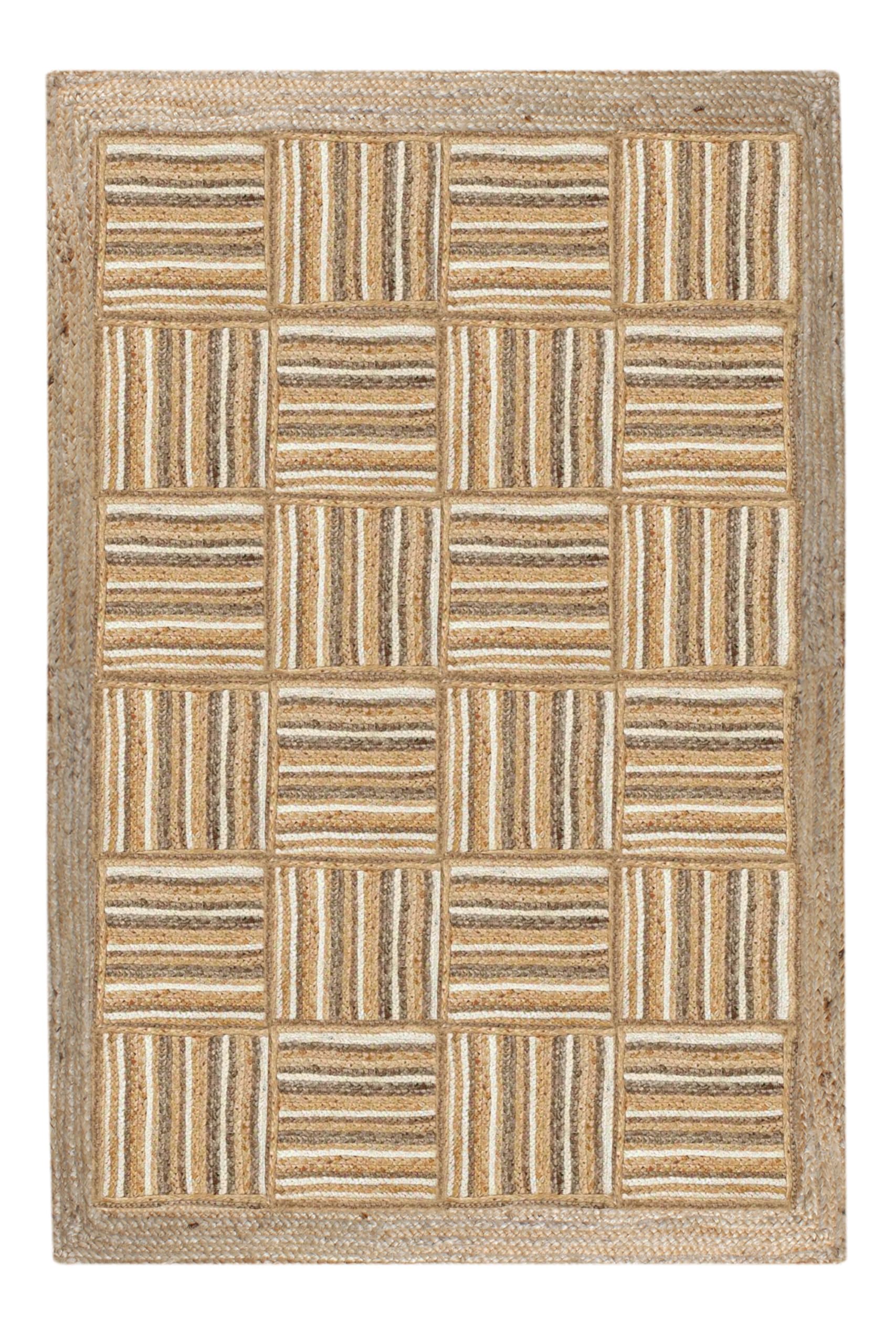 Tapis indien en jute 0,6x3,4m beige et blanc tressé main