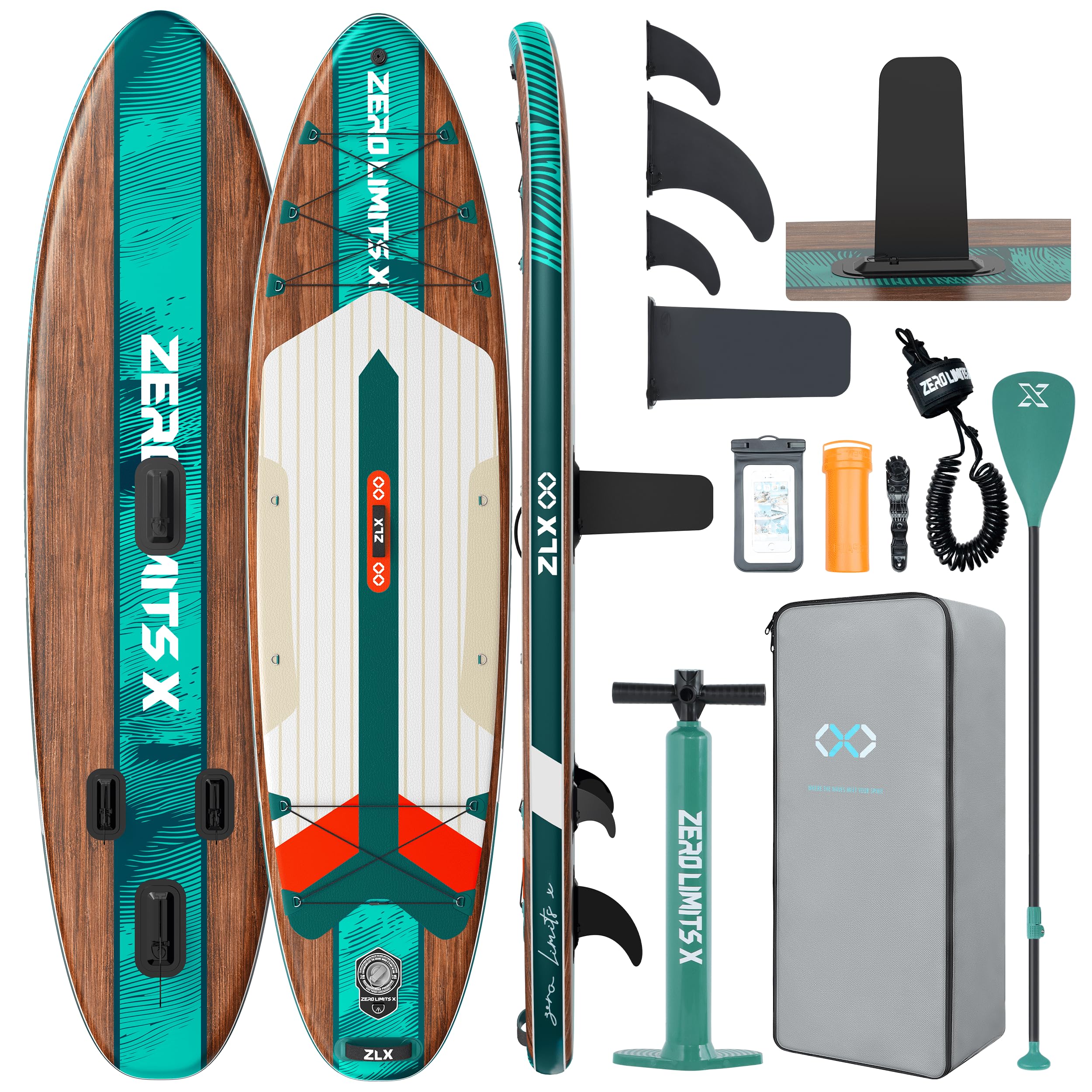 ZLX Inflatable Stand Up Paddle Board, 10'6" SUP Non-Slip Stable Deck Pad, Unique Center Fin, Premium Accessories, Portable Paddleboard for Adults, Beginners, All Skill Levels