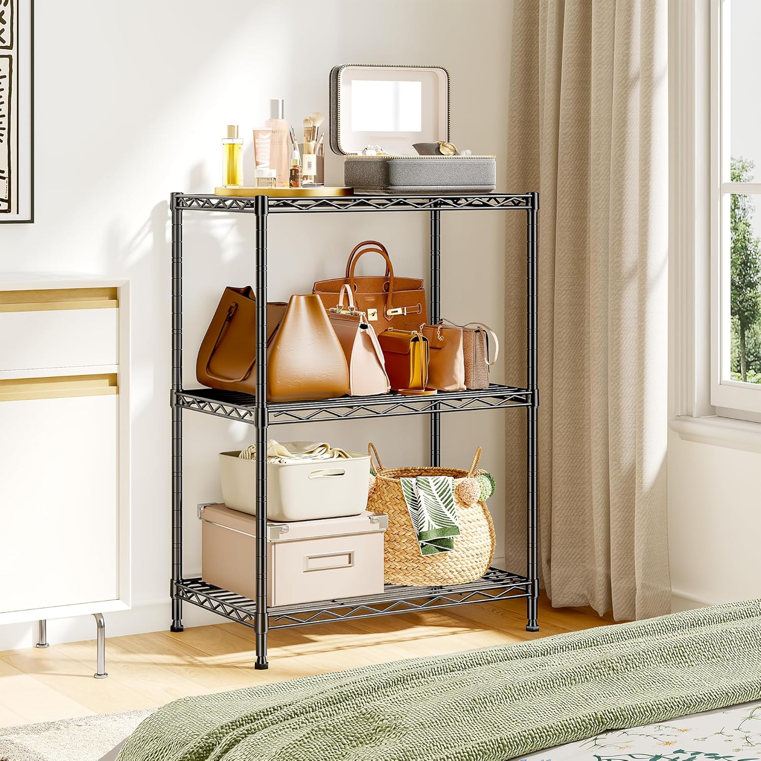 DurayLoly 3 Tier Metal Wire Storage Shelves,Adjustable Small Wire Shelving Unit,Utility Storage Rack for Kitchen,Bedroom,Laundry Room,Pantry & Office,17.7”Wx11.8”Dx35.4”H,Black