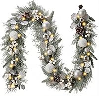 Vista 7 de Valery Madelyn - Guirnalda de Navidad de 1,8 m, preiluminada, con luces, para manto, guirnalda navideña iluminada para exteriores, con bolas