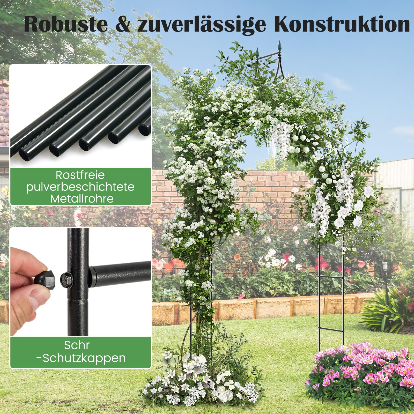 COSTWAY Rosenbogen Metall, Gartenbogen im gotischen Stil, Torbogen für Kletterpflanzen Rosen Blumen, Rosengitter Rankgitter, Pergola Spalier für Hochzeit Partys Garten Terrasse, 125 x 39 x 287 cm