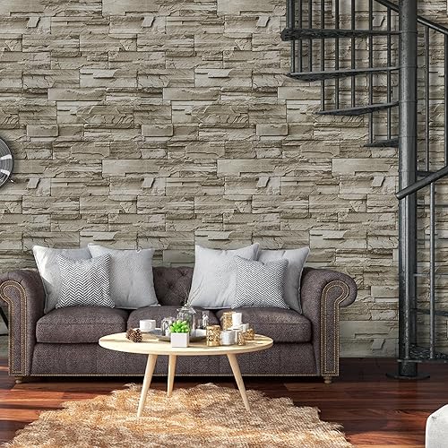 Miniatura 5 de practicalWs Papel tapiz de piedra para despegar y pegar de 17.7 x 118 pulgadas, papel de contacto de ladrillo para despegar y pegar en muro para
