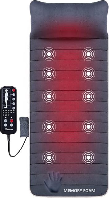 Snailax Memory Foam Massage Mat, Heated, Vibration Massage Mat with 10 Vibration Motors for Neck, Back, Waist, Legs, Gifts for Men, Women
